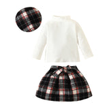 Tiny Princess Outfit Set – Knit Top & Plaid Skirt with Hat