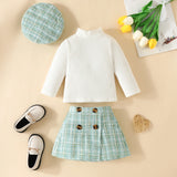 Tiny Princess Outfit Set – Knit Top & Plaid Skirt with Hat