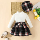 Tiny Princess Outfit Set – Knit Top & Plaid Skirt with Hat