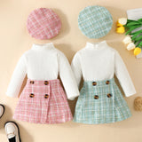 Tiny Princess Outfit Set – Knit Top & Plaid Skirt with Hat